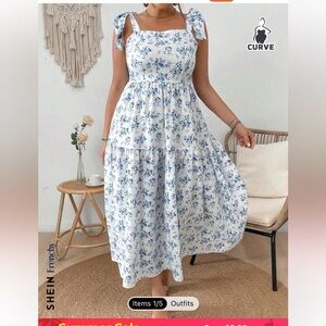 White and blue floral maxi dress